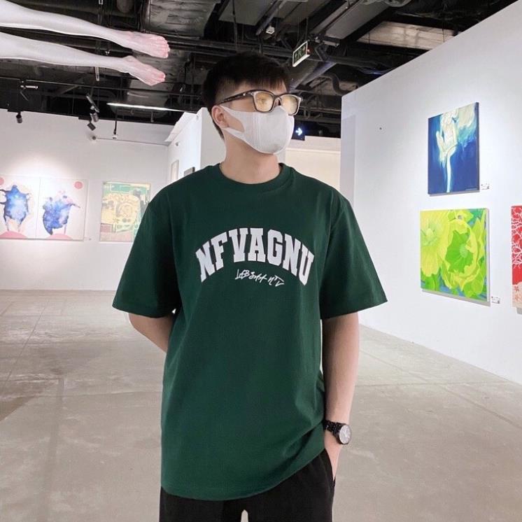 Áo phông tay lỡ xanh lá hottrend NFVANGU chất cotton dáng rộng form thụng