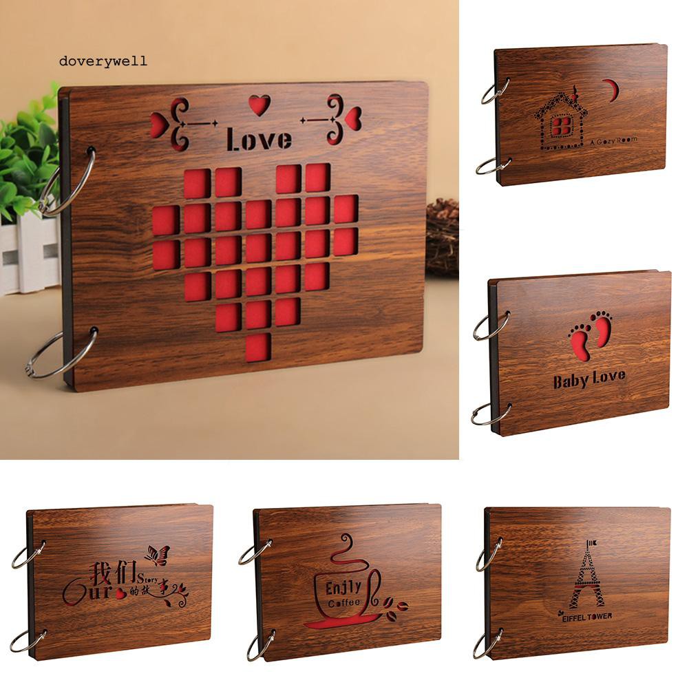 Album lưu niệm bìa gỗ giấy đen 8 inch độc đáo