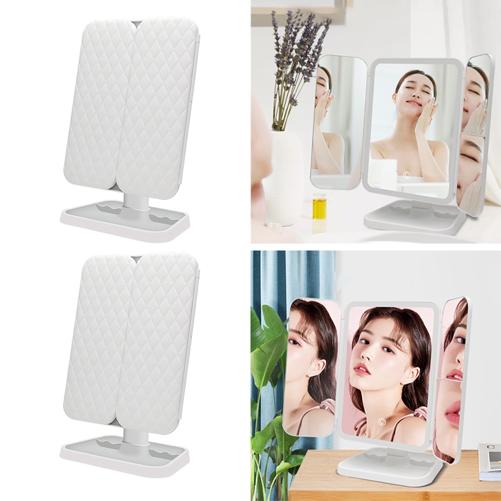 Bộ gương trang điểm gấp ba khúc có đèn led 52 bóng dành cho nữ