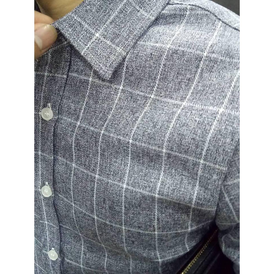 Áo sơ mi nam dài tay áo kiểu hàn quốc loại Kẻ Đũi đẹp F8888