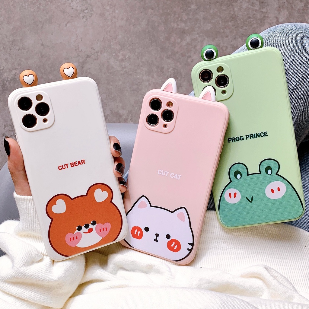 Ốp Lưng Silicon Bảo Vệ CAMERA Hình Nổi Bear x Cat x Frog - E070
