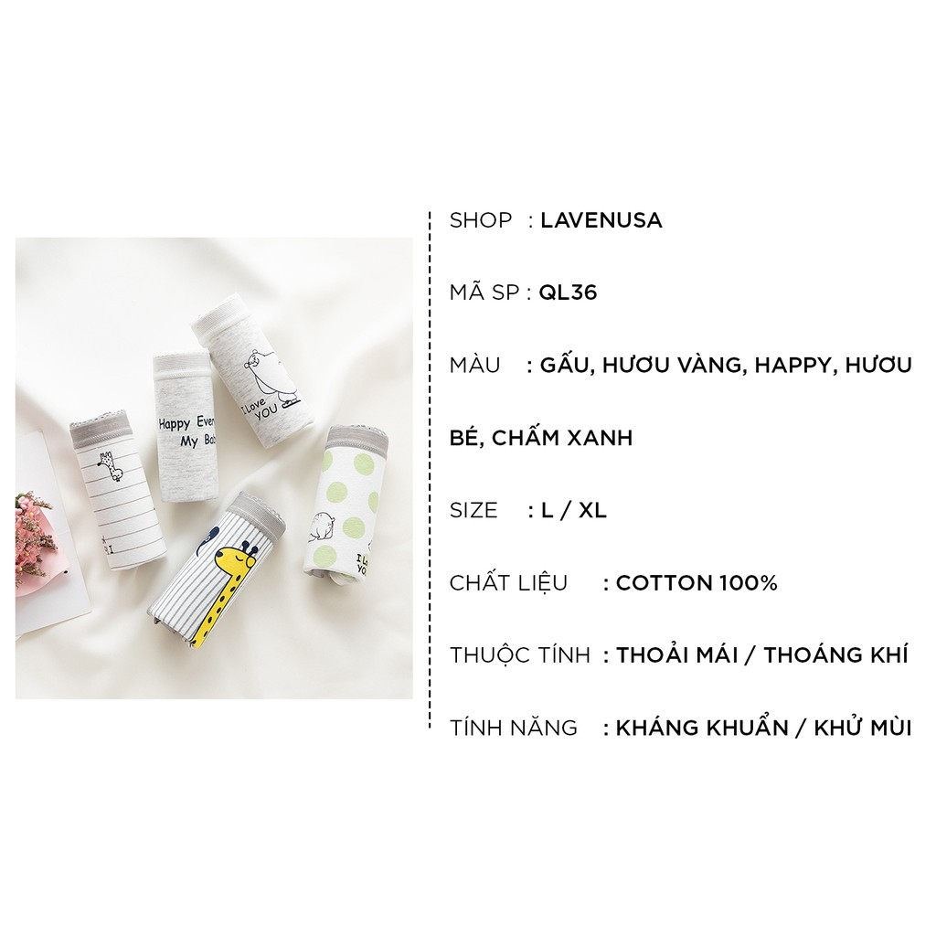 Quần lót nữ cotton cao cấp co giãn kháng khuẩn in hình đáng yêu dễ thương QL36 | BigBuy360 - bigbuy360.vn