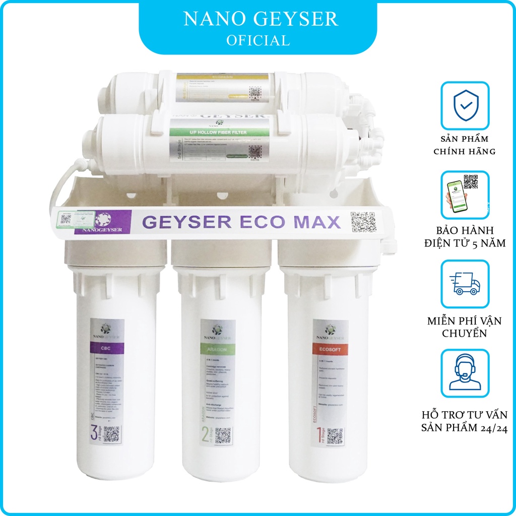Máy lọc nước gia đình Nano Geyser Eco Max - Bảo hành chính hãng Nano Geyser 5 năm - Giữ lại khoáng chất