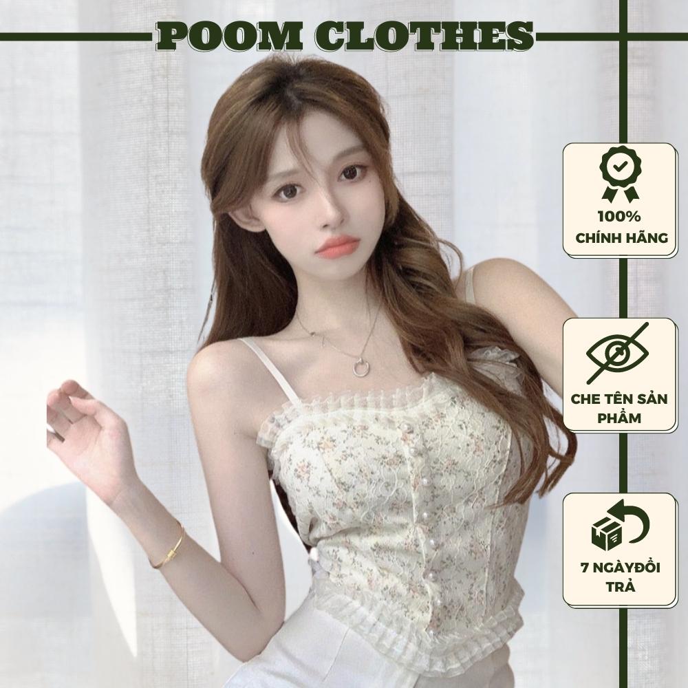 Áo Bra Ren Hoa Nhí POOM Clothes Croptop Hai Dây Tiểu Thư Đính Khuy Quyến Rũ Thời Trang Hàn Quốc Hot Trend Freesize
