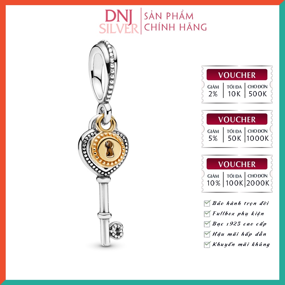 Charm bạc 925 cao cấp, hàng chuẩn bạc - Charm Heart-Shaped Key thích hợp để mix vòng tay charm - DN253