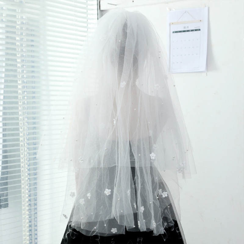 Mạng Che Mặt Vải Tuyn Ngắn 2 Tầng Đính Hoa Và Lược Cài Tóc Dễ Sử Dụng Cho Cô Dâu Trong Ngày Cưới