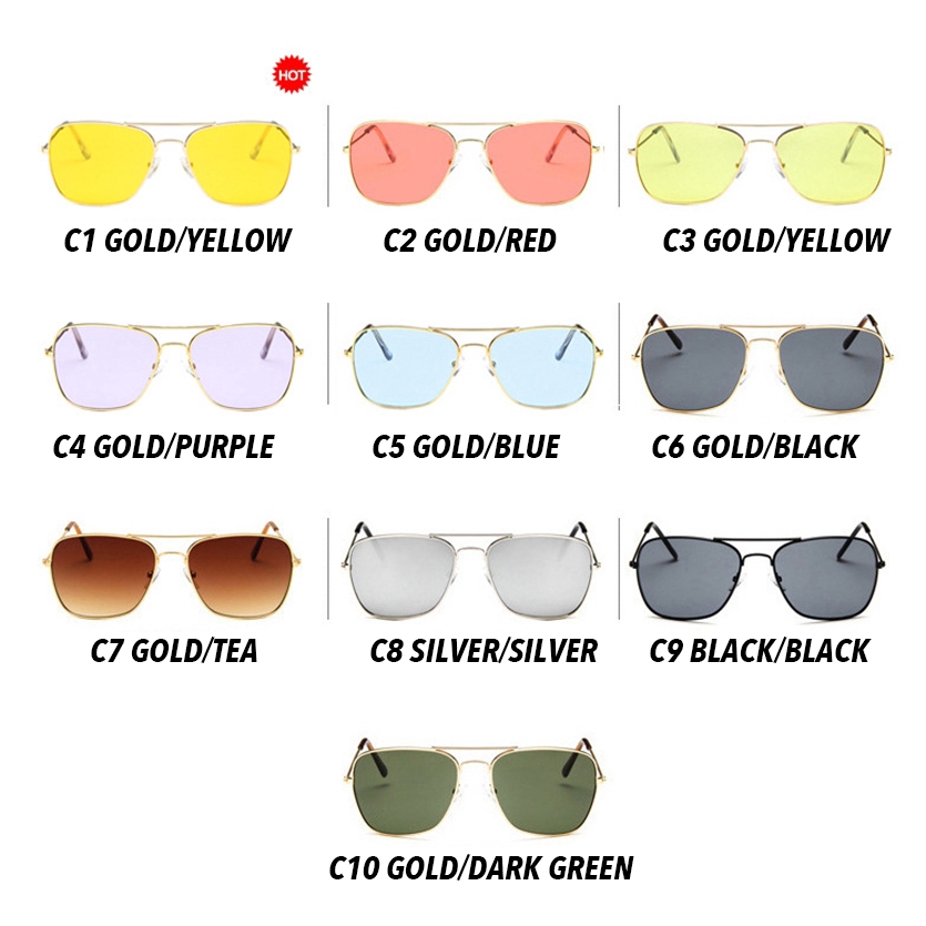 Kính mát gọng kim loại vuông trơn màu thời trang retro phương tây dành cho nam và nữ