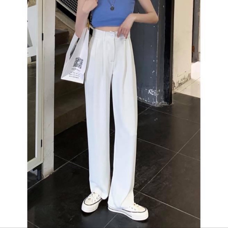 Quần baggy tây trơn basic suông dài kiểu nữ lưng cao ống đứng cao cấp - Order taobao quảng châu