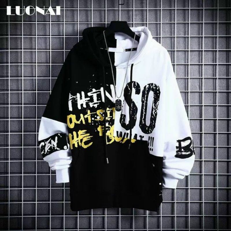 Áo hoodie nam form rộng chống nắng, giữ ấm phối 2 màu thời trang Hàn