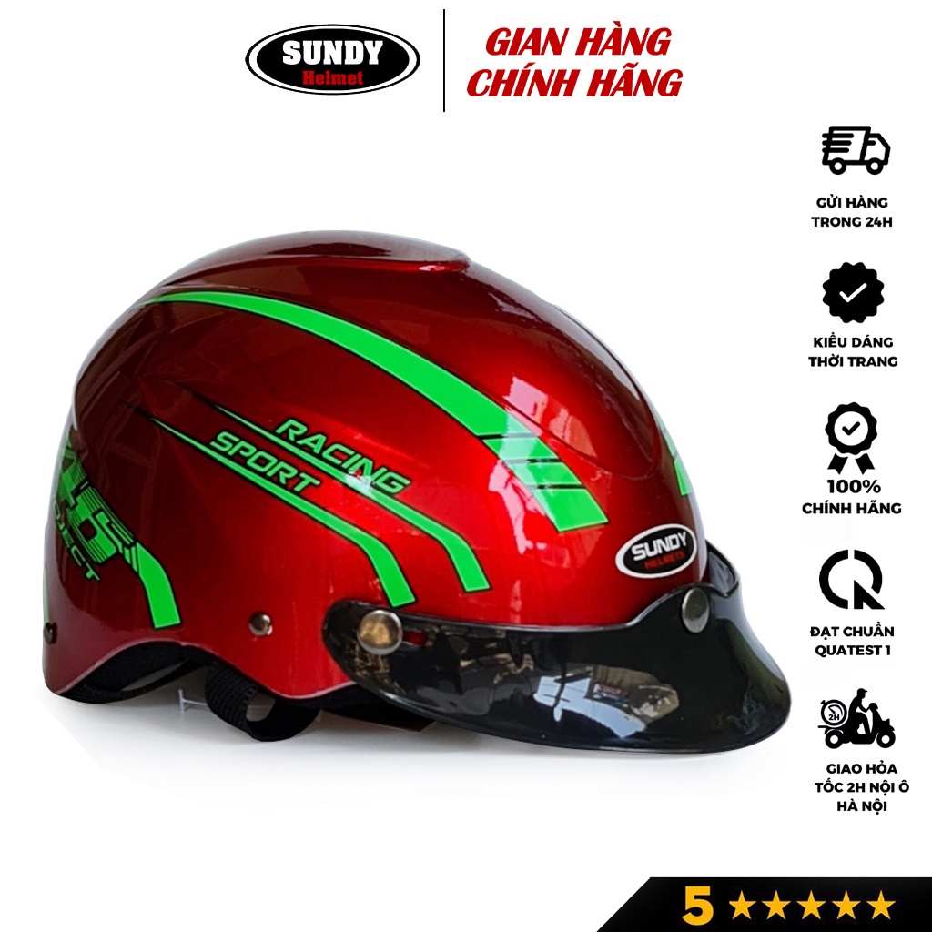 Mũ bảo hiểm nửa đầu SUNDY HP-01 tem racing thể thao, nhiều màu cá tính, Freesize (vòng đầu 55-59cm)