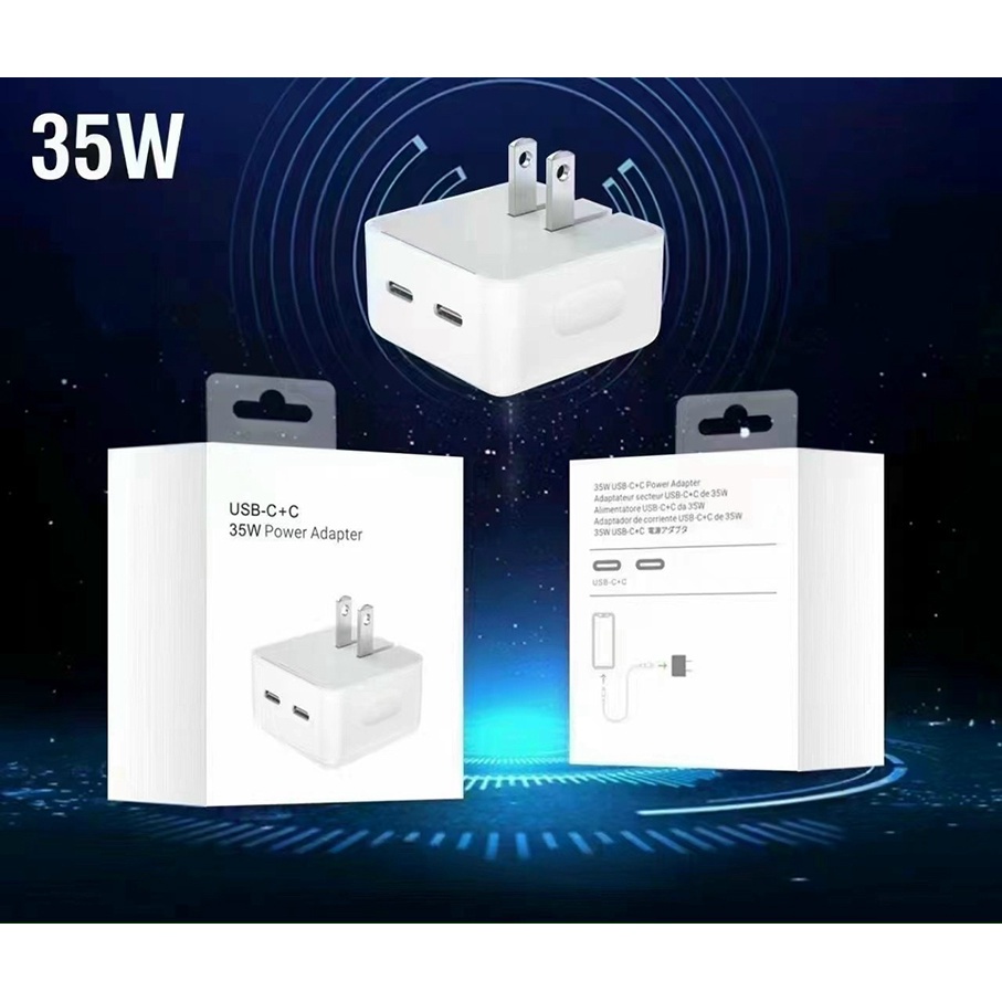 Củ sạc nhanh ip 35w 2 cổng type C công nghệ sạc nhanh PD kèm cáp sạc nhanh cho điện thoại và máy tính bảng BH 1 năm