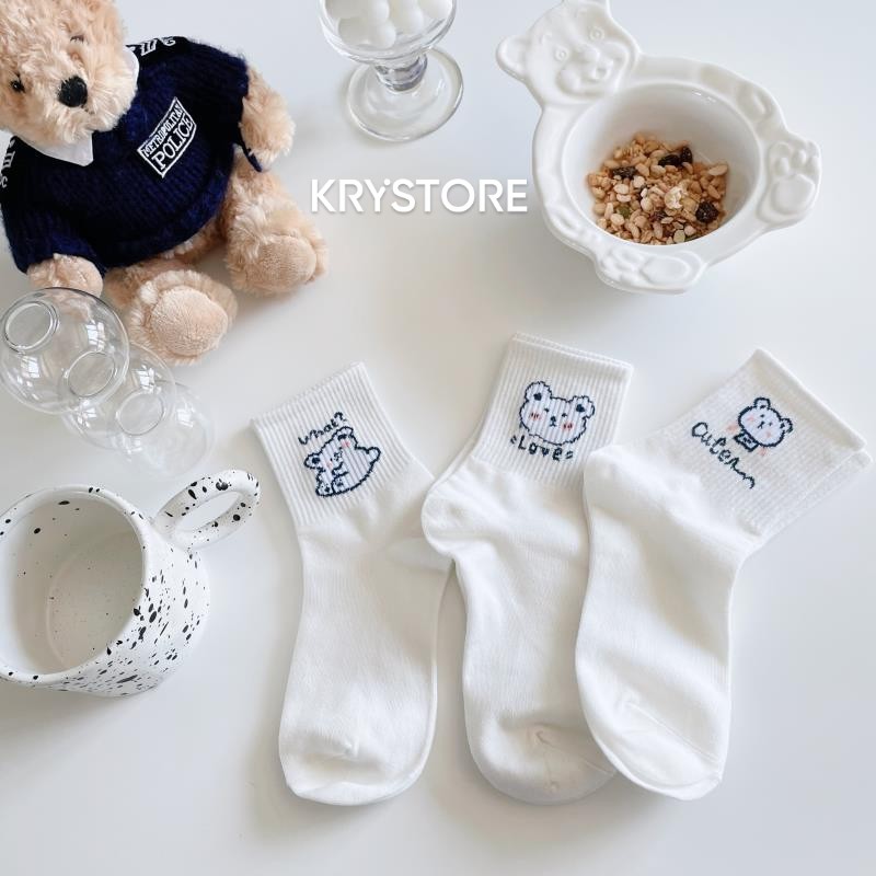 Tất vớ cổ cao trắng hình Gấu Cute chất Cotton đẹp Krystore TC24