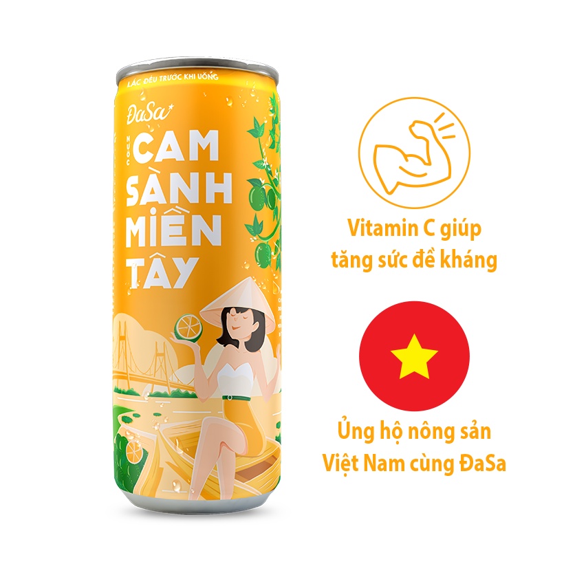 Nước Cam Sành Miền Tây ĐaSa - Bổ sung Vitamin C, Tăng cường Đề kháng - Lốc 6 lon x 240ml