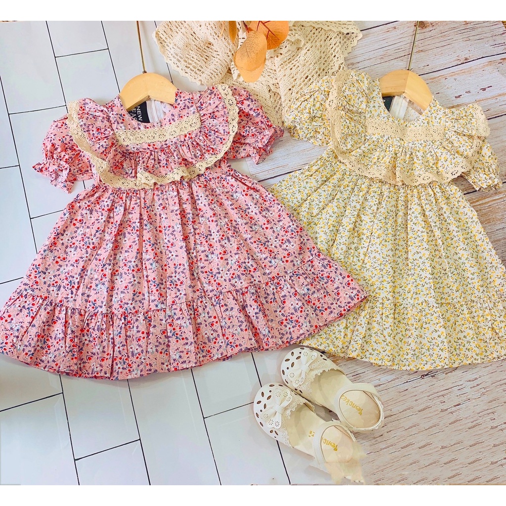 Váy yếm phối ren bo tay xinh xắn bé gái 8-18kg mã VH008