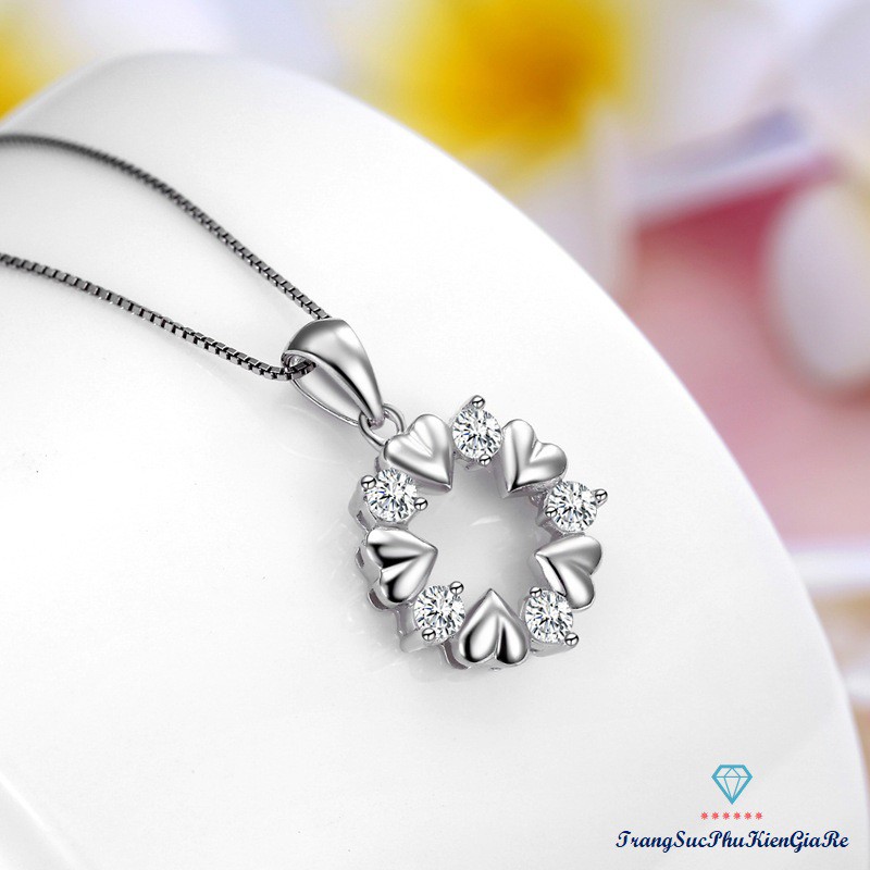 Vòng cổ thời trang mặt họa tiết trái tim và hạt đá, nhỏ xinh, bạc ý 925 DC38
