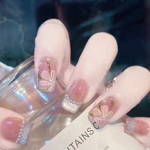 Bộ 24 Miếng Dán Móng Tay Xuyên Thấu Ánh Ngọc Trai Lấp Lánh