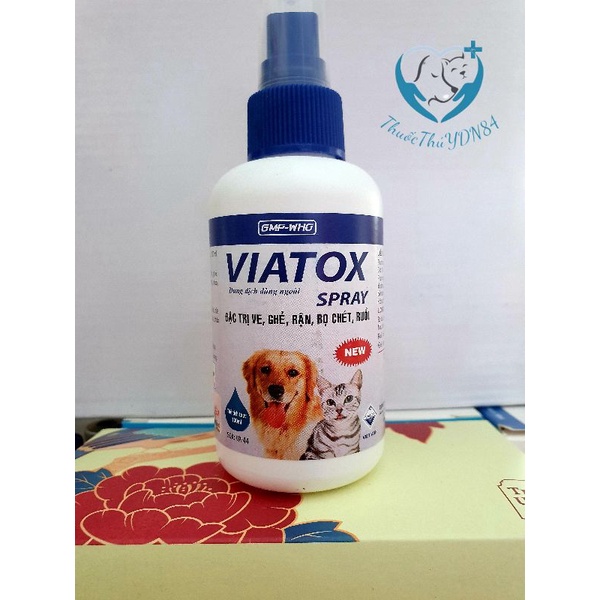 Chai xịt diệt ve ghẻ, bọ chét chó mèo - VIATOX SPRAY xịt 100ML an toàn cho người và vật nuôi