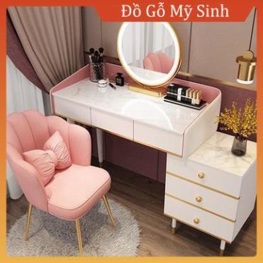 Bộ bàn trang điểm nhập khẩu gương led nét 3 mầu đèn chân sắt mạ đồng ghế bọc nỉ cao cấp, Đồ gỗ Mỹ Sinh