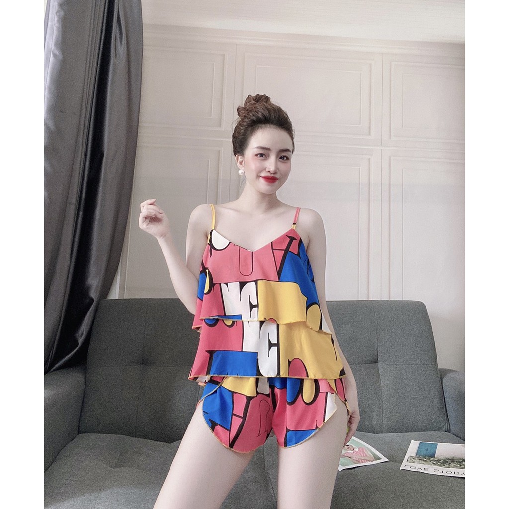 Đồ Mặc Nhà 2 Dây Sexy  Quần Cọc Họa Tiết Lập Thể Chất Lụa Latin Cao Cấp Form Chuẩn Size Dưới 60kg Mặc Vừa