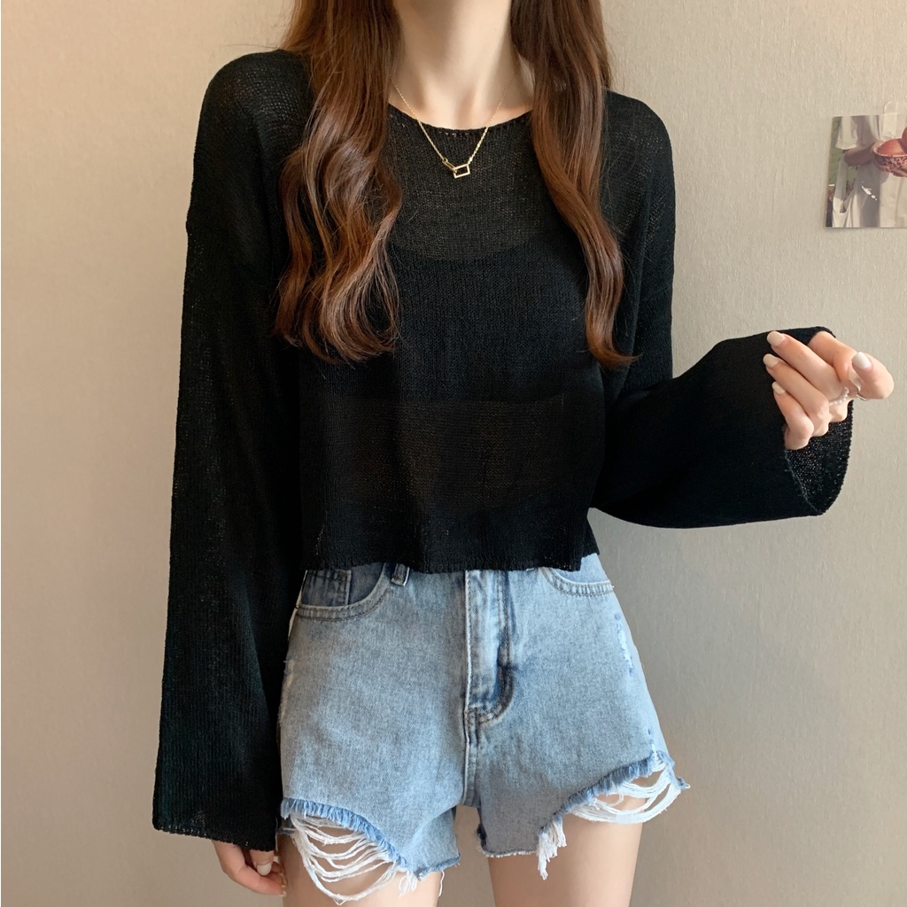 Áo thun ZHELIHANGFEI vải dệt kim tay dài dáng rộng chống nắng thời trang trẻ trung