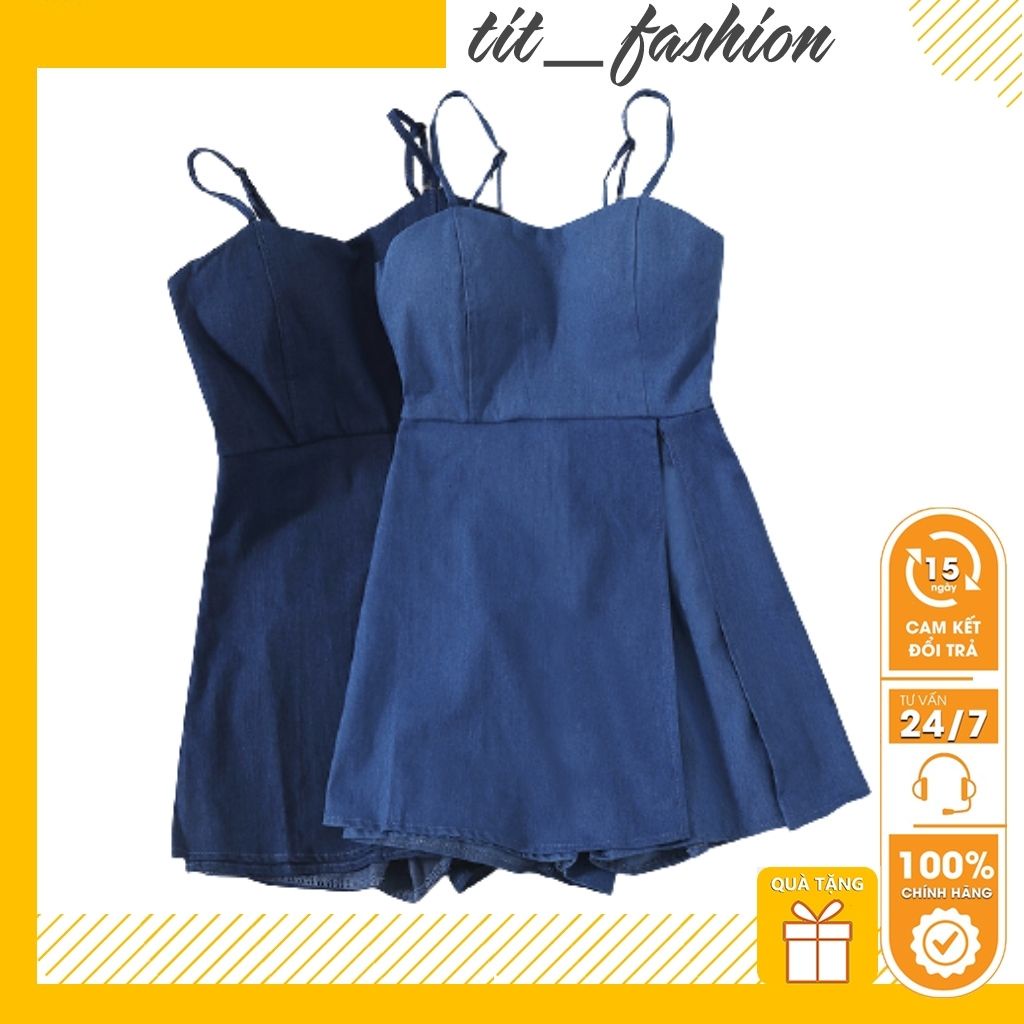 Jumpsuit , áo 2 dây liền quần giả váy nữ dáng ngắn sexy đệm ngực phong cách Hàn Quốc