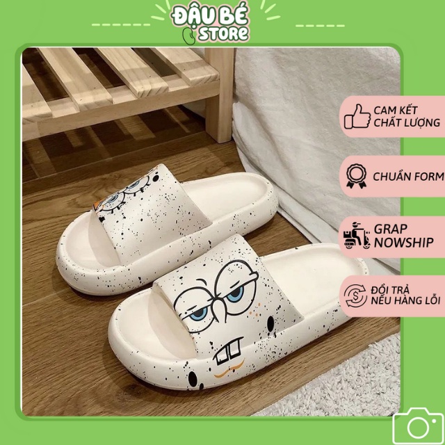Dép Bánh Mì Nam Nữ Ulzzang Hoạ Tiết Cute - Dép Quai Ngang Hở Mũi Đế Cao Unisex Hoạt Hình Ngộ Nghĩnh - Daube - D035