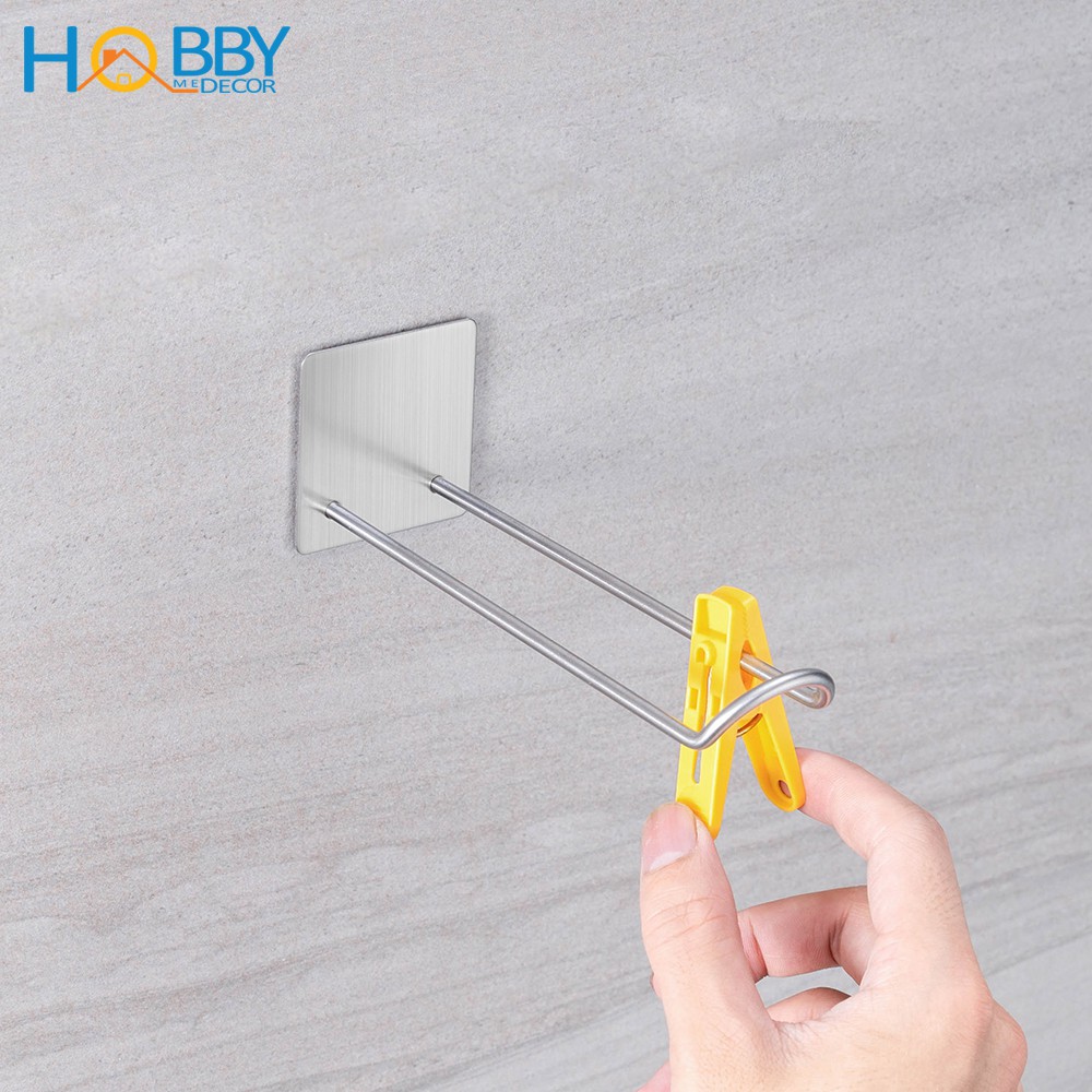 Bộ 2 móc kẹp phơi quần áo cho gọn - Inox 304 không rỉ dán tường gạch men nhà bếp, phòng tắm - HOBBY GPMD