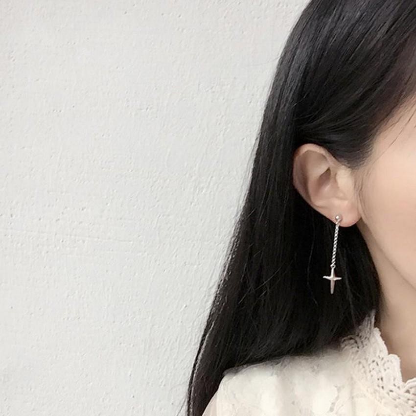 Bông tai thánh giá khuyên tai bạc trang sức phụ kiện nam nữ phong cách Hàn Quốc