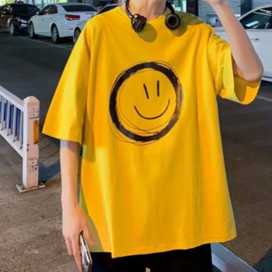 áo thun nam form rộng Chuẩn Form Trẻ Trung Áo thun nam cổ tròn cao cấp cotton màu Thời Trang Mẫu in khuôn mặt cười Áo phông nam