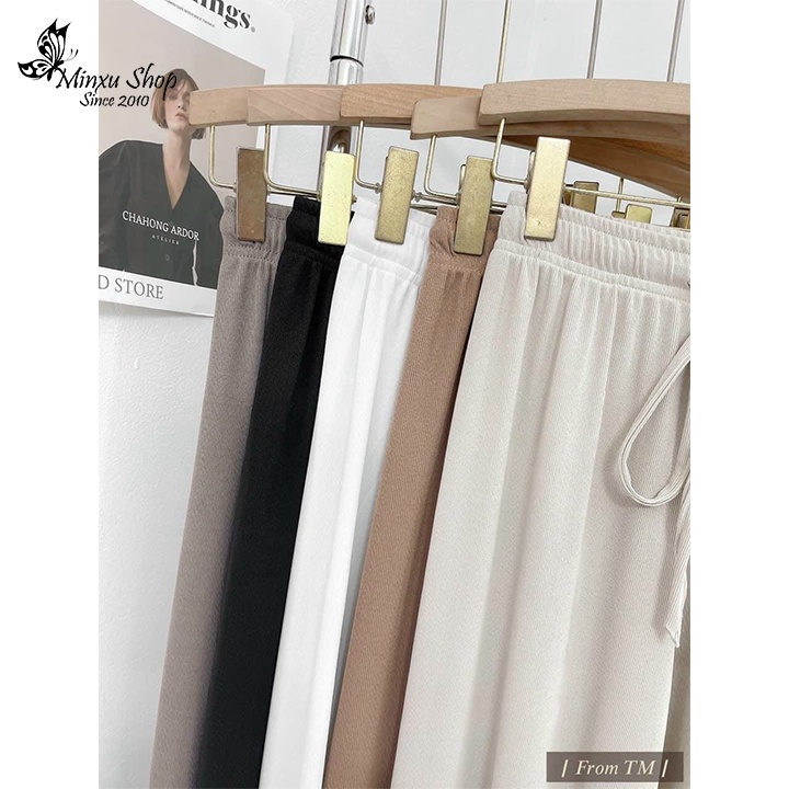 Quần suông gân tăm cạp chun mềm co giãn, quần ống rộng nữ siêu thoáng mát Minxu shop QTN