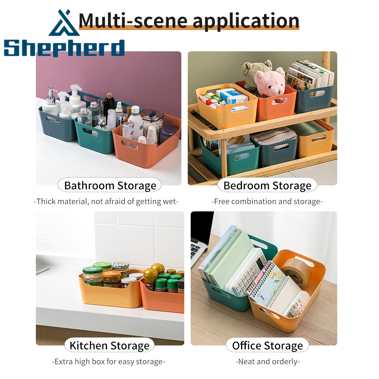 Shepherd 1Pcs PP Big Opening Handle Design Colorful Desktop Storage Box