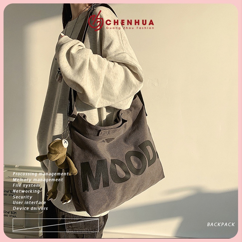 Túi tote vải canvas đeo chéo đeo vai dễ thương nữ ChenHua phong cách ullzang Hàn Quốc  TX126