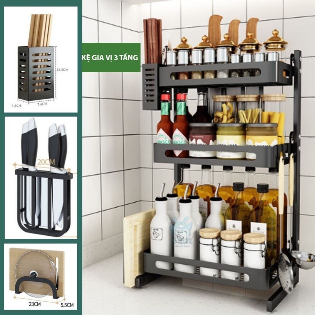 Kệ để gia vị thép 3 tầng đa năng