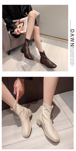 Boots trơn cổ ngắn Ulzzang da mềm không khoá