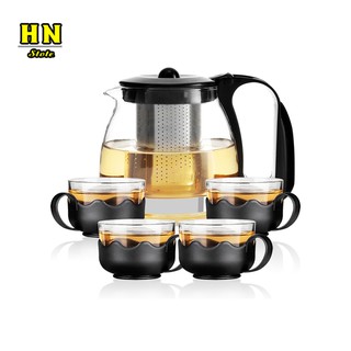 Bộ ấm pha trà 4 cốc, bình lọc trà thủy tinh chịu nhiệt có lưới lọc - BINHTRA4LY
