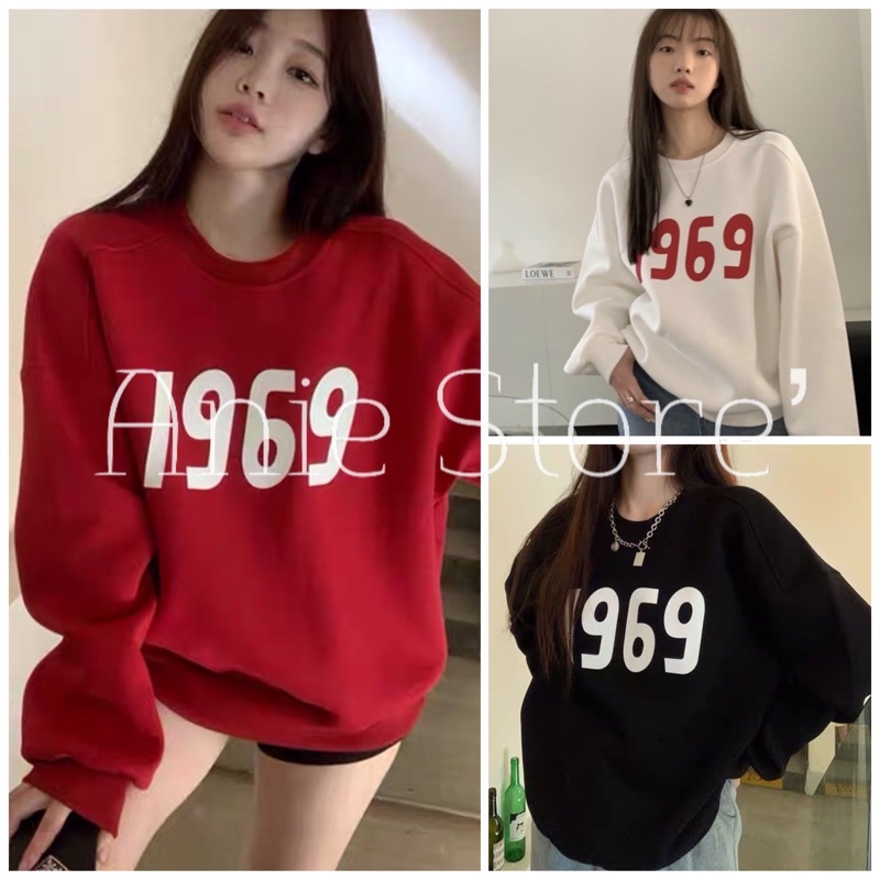 Áo Sweater Nỉ 1969 Unisex 🦋 Áo Thun Dài Tay Dáng Rộng In Số 3 Màu 🦋