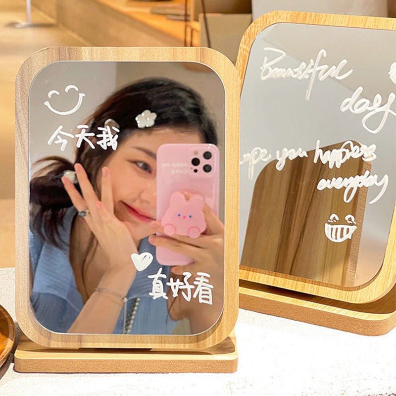 Gương để bàn trang điểm, gương gấp gọn tặng đế gỗ decor phòng ngủ kiểu Hàn thương hiệu IGA- GP120.04/ GP278