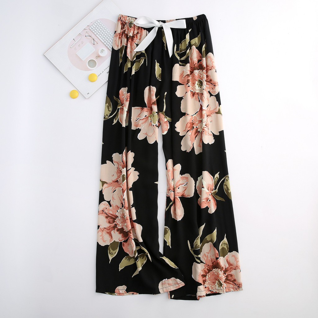 Quần Ngủ FINTOO Bằng Lụa Cotton Họa Tiết Hoa Ống Đứng Dáng Rộng Thoáng Mát Cho Nữ 40-80 Kg | BigBuy360 - bigbuy360.vn