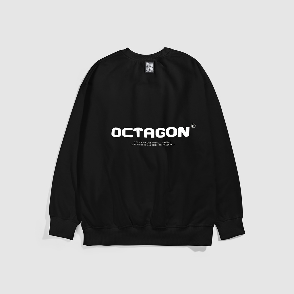 Áo Sweater Nỉ Bông Cổ Tròn Basic OCTAGON Màu Đen Form Rộng Phong Cách Năng Động SS01