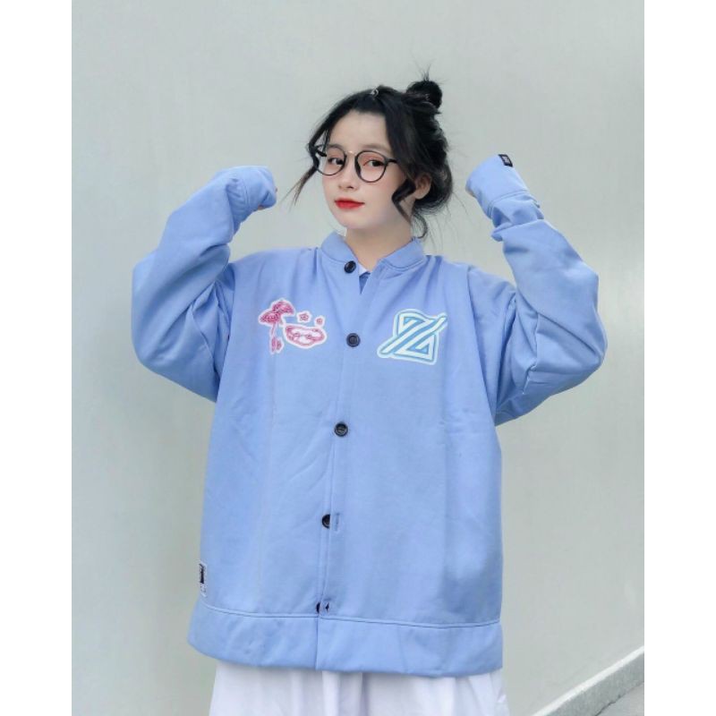 Áo khoác nỉ bông cardigan cài nút form rộng in hoạ tiết phong cách teen