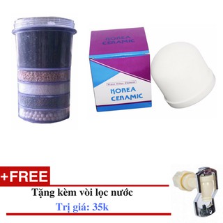 Bộ linh kiện lọc nước 2 món (trụ lọc/ lõi than 5 tầng +  nấm sứ/ sứ lọc nước) - tặng kèm vòi lọc nước