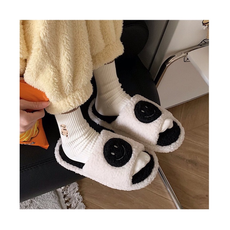 Dép bông hở mũi hình mặt cười xinh xắn đi trong nhà