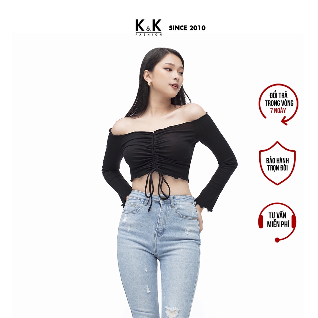 Áo Croptop K&K Fashion ASM06-26 Màu Đen Tay Dài