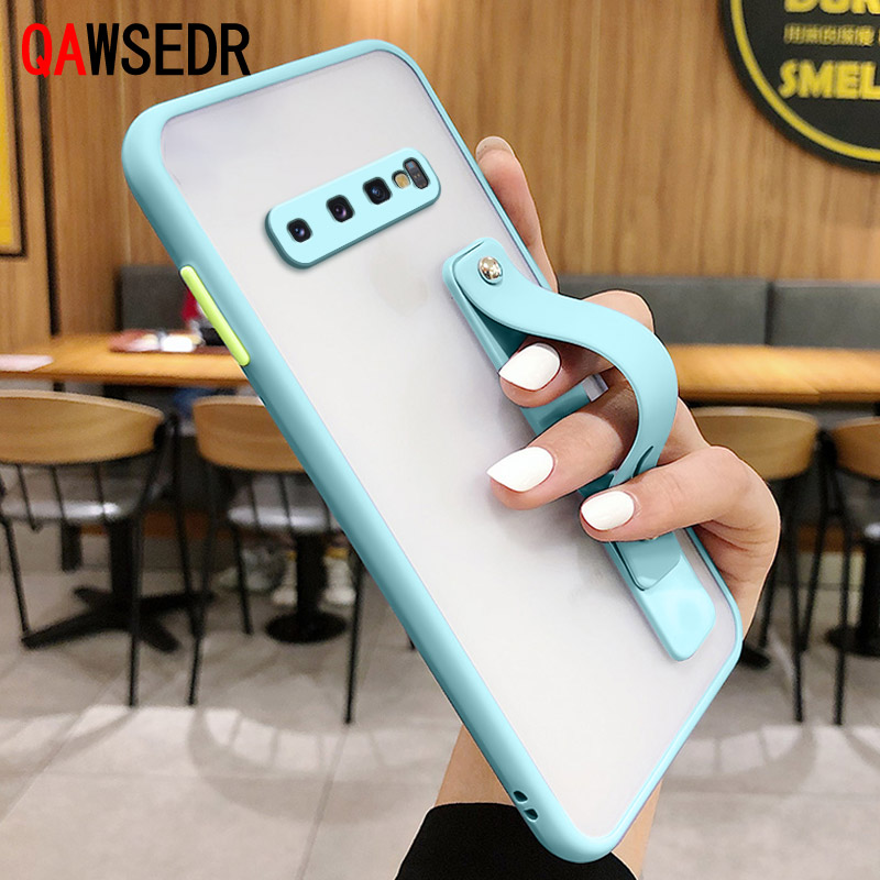 Ốp Điện Thoại Silicone Cứng Màu Nhám Có Quai Cầm Tay Kiêm Giá Đỡ Bảo Vệ Camera Cho Samsung S8 S9 S10 Plus