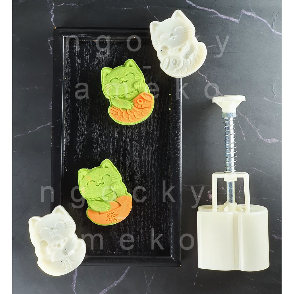 NQ50-011 - KHUÔN LÒ XO BÁNH TRUNG THU / BÁNH DỨA  HÌNH MÈO TÀI LỘC 50G