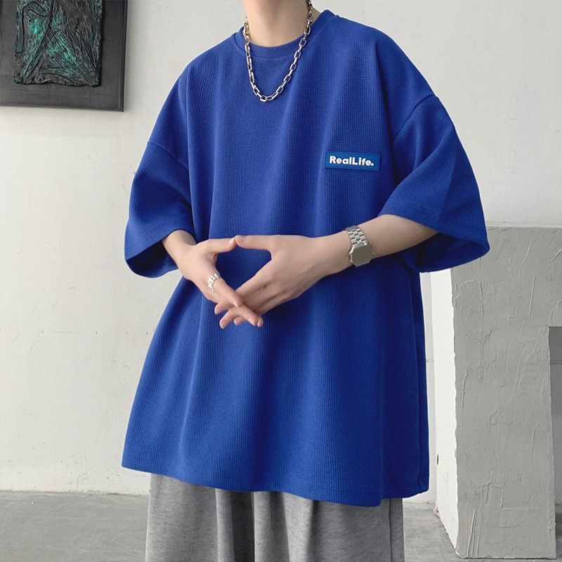 Áo Thun Tay Ngắn Dáng Rộng In Chữ Klein Màu Xanh Dương Phong Cách Hồng Kông Thời Trang Mùa Hè Dễ Phối Đồ Cho Nam