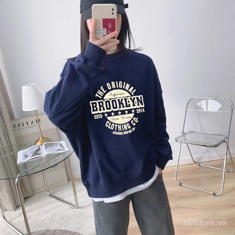 Áo nỉ sweater tay dài dáng rộng thời trang mùa thu xinh xắn dành cho nữ 80kg 2021