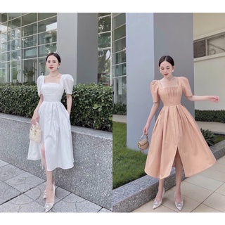 Đầm váy tùng xoè xếp li xẻ tà