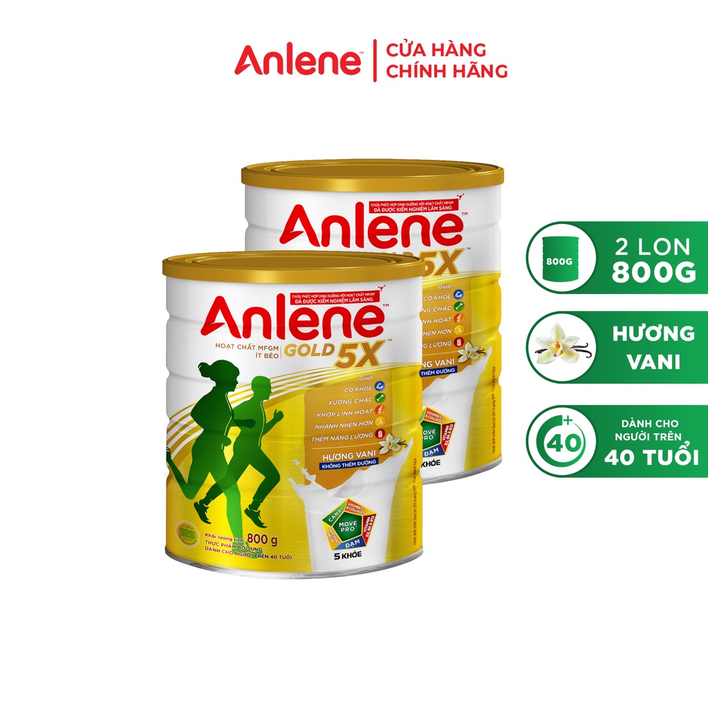 Combo 2 lon sữa bột Anlene Gold 5X hương vani lon 800g