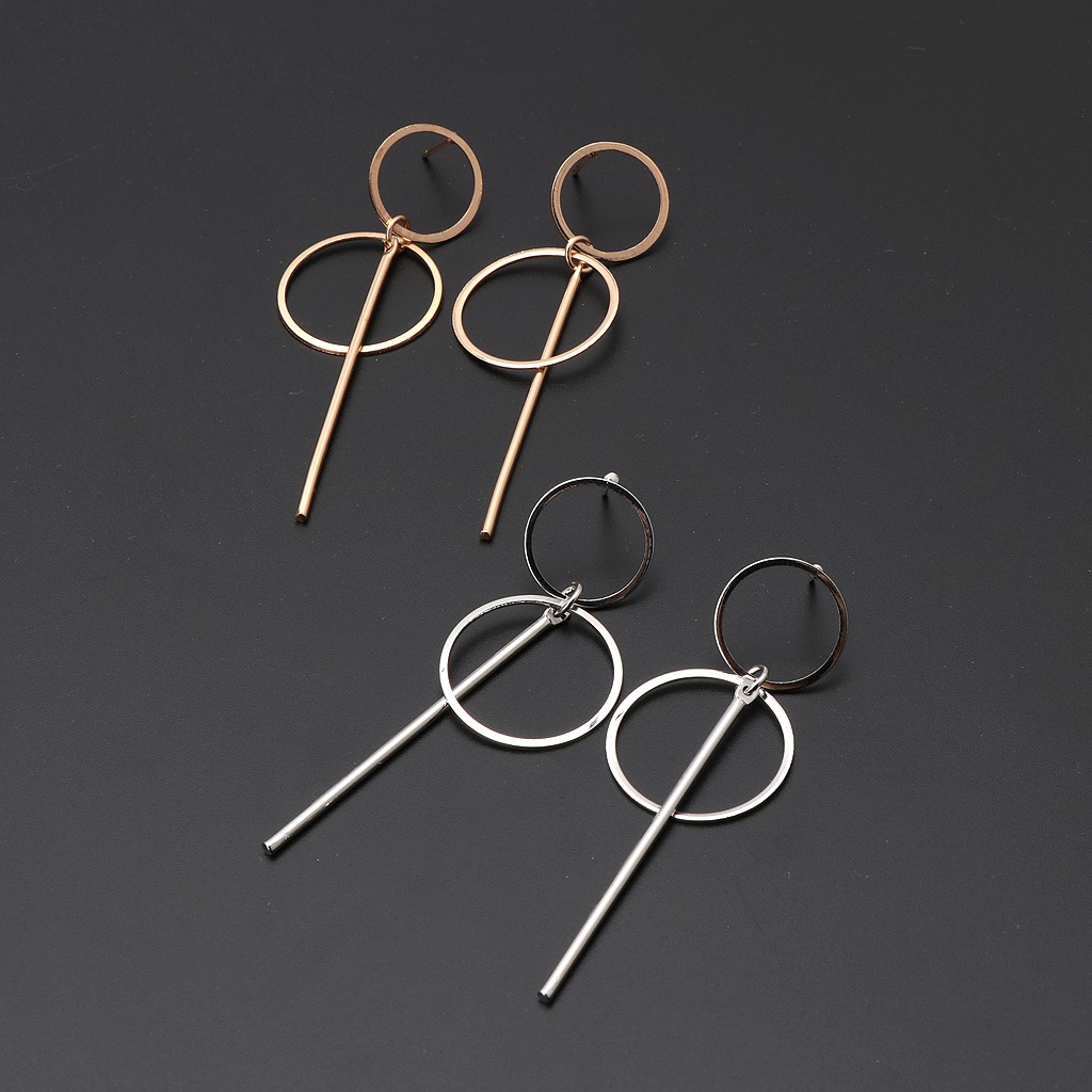 ♠♠Korean Double Circle Dangling Earrings Geometric BTS Drop Earring Female